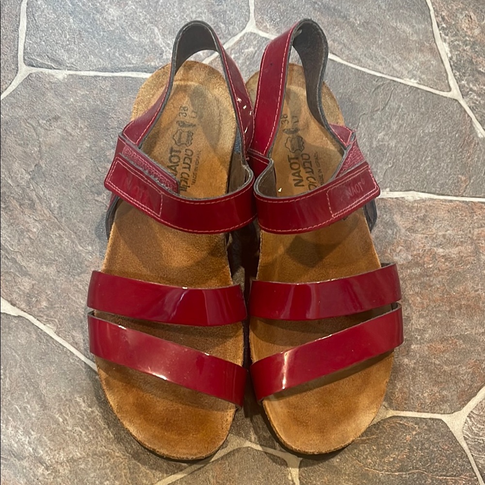 Reddish/burgundy size 38 NAOT Strappy Sandals W/velcro
